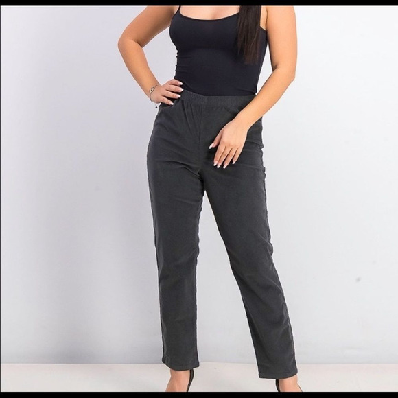 Karen Scott Pants - Karen Scott Women's Petite Corduroy Pull-On Pants, Charcoal Size PXL NWT
